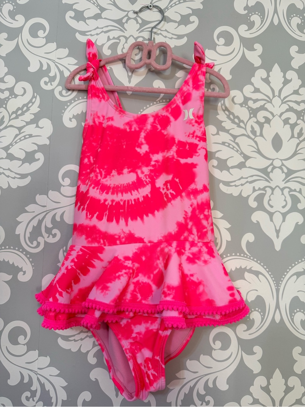 💫4/$25 • Hurley Bright Pink Tie-Dye Girls One-Piece Swimsuit with Peplum